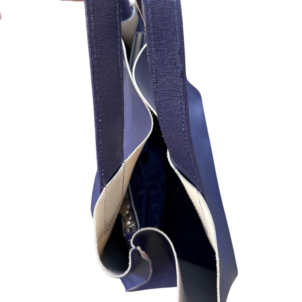 Furla Jucca Indigo Saffiano Leather Tote Bag Structured Top Handle Satchel Italy - Picture 14 of 16